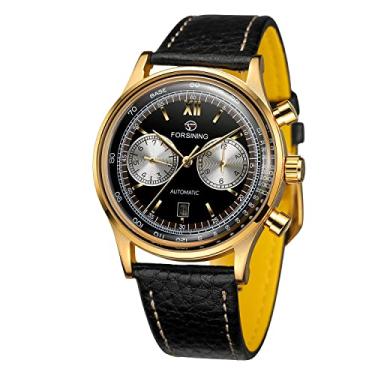 Imagem de FORSINING Relógio de pulso masculino automático turbilhão analógico calendário mecânico minimalista à prova d'água, 4 - preto e dourado, Minimalista