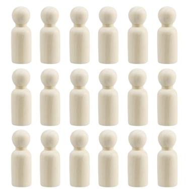 Imagem de pson Pacote com 20 bonecas masculinas de 65 mm de madeira inacabada, figuras de família em branco artesanais de pessoas de madeira natural, bonecas jumbo para artesanato, entusiastas de arte
