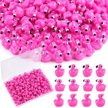 Imagem de 150 peças de mini animais de resina fofos rosa rosa minúsculos patos flamingo, figuras em miniatura para esconder, acessórios de brinquedos de animais pequenos a granel para decoração de casa de