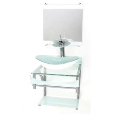 Imagem de Gabinete de vidro 40cm para banheiro curvado duplo pc cuba oval com to