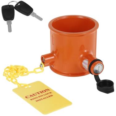 Imagem de Trava de pino King, trava de reboque de aço sólido resistente, trava de pino King antifurto com etiqueta de aviso amarela e 2 teclas, travas de pino de reboque King fáceis de instalar para trailers e