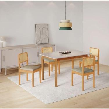 Imagem de Mesa Alegra 4 Cadeiras Jade 1,20 Linho Jcm - Cinamomo/off