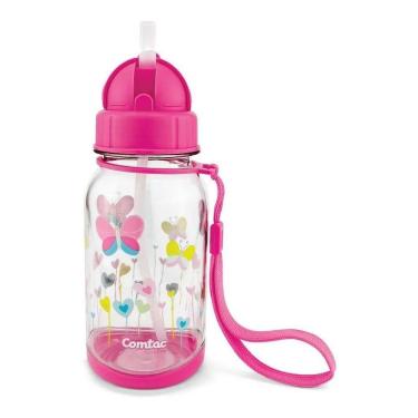 Imagem de Copo Infantil com Canudo Tampa Flip Top Rosa Comtac Kids