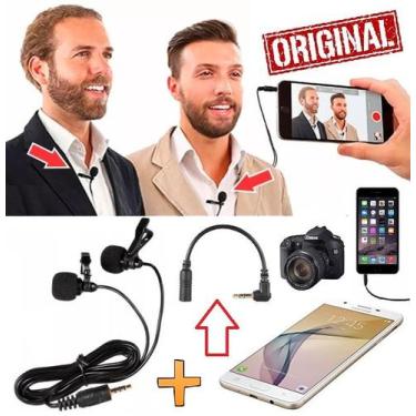 Imagem de Microfone Duplo lapela Celular Smartphone Universal + Adaptador Câmera