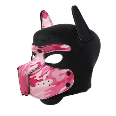 Imagem de QUYUWOWO Máscara de neoprene com capuz removível de focinheira de cachorro com orelhas (rosa, tamanho único)