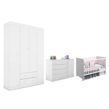 Imagem de Dormitório Infantil Helena Guarda Roupa, Cômoda E Berço Tico Branco - Phoenix Baby Branco