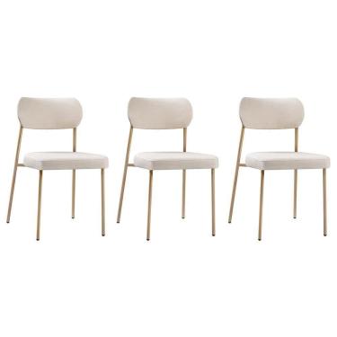 Imagem de Conjunto 3 Cadeiras Lavínia Linho Bege/aço Champanhe - Salaone Linho Bege/aço Champanhe