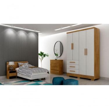 Imagem de Guarda Roupa Solteiro Com Pés 4 Portas 3 Gavetas - Encant-cumaru Off White - Móveis Horizonte