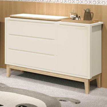 Imagem de Cômoda Infantil Classic 1 Porta e 3 Gavetas com Pés Madeira Natural - Reller Móveis Areia Fosco