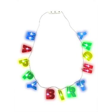 Imagem de Nicky Bigs Novelties Colar de feliz aniversário piscante com LED - Letras de festa de feliz aniversário iluminadas - lembrancinhas de presente de aniversário brilhantes, tamanho único, Multi, tamanho