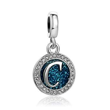 Imagem de MiiFort Pingentes com pingente de letra C com letra C azul para pulseiras Pandora, joias de aniversário, presentes para mulheres, mãe, filha, irmã, tia, avó, amiga, neta
