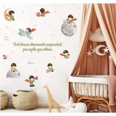 Imagem de Adesivo de Parede Pequeno Príncipe Frase Aviador Lua Cute - Adesivos K