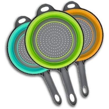 Imagem de Escorredor De Silicone Dobravel Alimentos Macarrão 3x19x34cm. Resistente e Prático.Ideal para Escorrer a Água de Diversos Alimentos Como Saladas, Legumes, Macarrão entre Outros Alimentos.