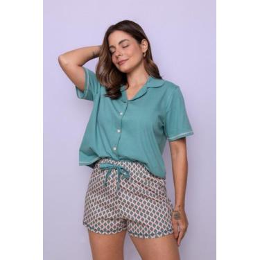 Imagem de Pijama Americano Algodão Curto Arabesco Verde - Pink Dream, P