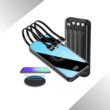 Imagem de Power Bank 20000mah Carregador Portátil com Indução Turbo 22.5w Compatível com Iphone, Sansung, Motorola, Display Digital Entrada Type-C, V8, USB-A, Cabo Lighting, 4 entradas + Indução
