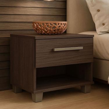 Imagem de Mesa de Cabeceira 46cm Com Gaveta Nicho Dakar - Marrom Escuro