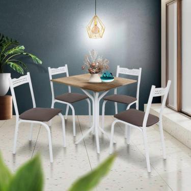 Imagem de Mesa Para Cozinha Pequena 4 Cadeiras Branco Carvalho Alexia
