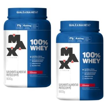 Imagem de Combo 02 Whey 100% Concentrado Max Titanium Pote 900g Max Titanium (900, Morango)