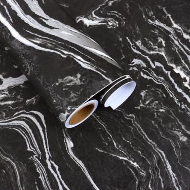 Imagem de FANCYEASY Bancadas de mármore preto 40 x 299 cm, papel de contato de mármore para bancadas, papel de parede preto fosco autoadesivo, papel de parede de vinil de granito removível para mesas de