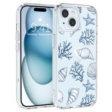 Imagem de JOYLAND Capa de telefone azul concha para iPhone 13 praia costeira verão oceano design transparente capa de celular acrílico capa rígida fina à prova de choque capa protetora para iPhone 13 6,1