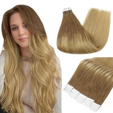 Imagem de Fita adesiva em extensões de cabelo Full Shine Color 10 marrom dourado a 14 dourado loiro 50 g 20 cm 20 unidades