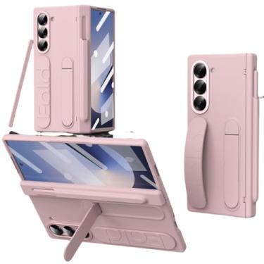 Imagem de Capa protetora de tela de vidro para Galaxy Z Fold 4/5 com suporte de pulseira articulado e compartimento para S Pen