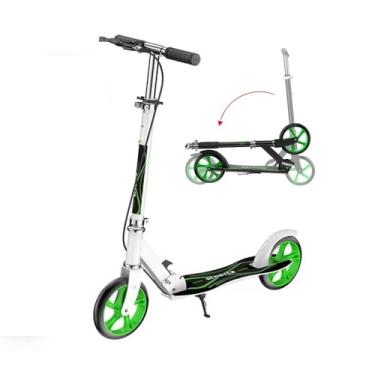Imagem de Patinete esportivo leve dobrável para adultos e adolescentes com freio de mão ajustável em altura dobrável, rodas grandes, carga durável, 136 kg, branca