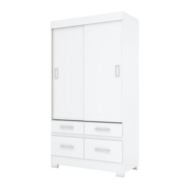 Imagem de Guarda-Roupa 2 Portas Correr Henn Briz BE25-66 4 Gavetas Branco/Rosa Chá SE