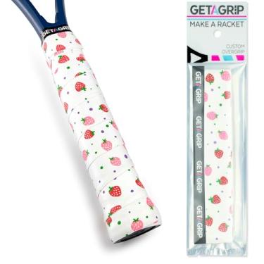 Imagem de Get A Grip - Fita de aderência para raquete de tênis personalizada - Overgrips de tênis antiderrapante/secagem rápida - Aderência de raquete de badminton pré-cortada com fita de acabamento (morangos e