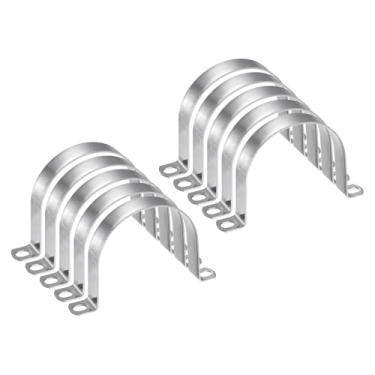 Imagem de HARFINGTON 5 braçadeiras de conduíte de 89 mm de 89 mm, braçadeira de tubo M89 U, correia rígida de aço inoxidável, suporte em forma de U com dois furos para cabo de fio de mangueira de tubo, grosso