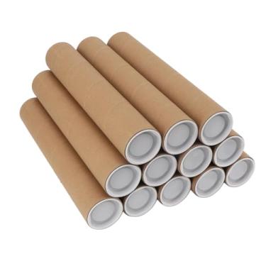 Imagem de 12 PCs Tubos redondos de pôsteres com tampas plásticas Ferida resistente Kraft Paper Mailing Tubos de armazenamento para obras de arte Plá -impressão gráficos de gráficos de (5.3*30cm)