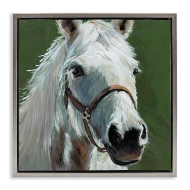 Imagem de Stupell Industries Desenho de arte de parede em tela flutuante com cavalo branco em verde cinza por Wani Pasion, 63 x 63 cm