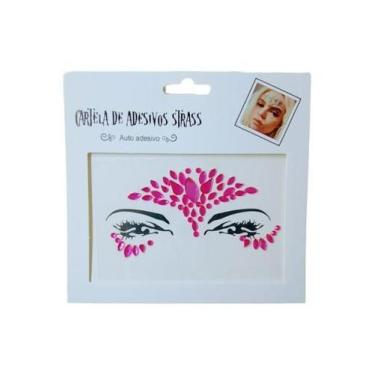 Imagem de Adesivo Para o Rosto Strass Rosa Cristal "Modelo 18" Festas Carnaval -