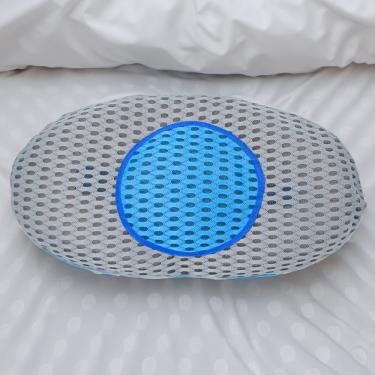 Imagem de Travesseiro Apoio Lombar Curva Almofada Ortopedica Para Costas Azul