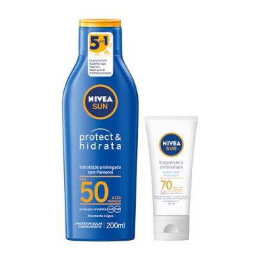 Imagem de Kit NIVEA SUN Protetor Solar Protect & Hidrata FPS 50 200ml com Protetor Facial Toque Seco FPS 70 40ml - Proteção solar completa para corpo e rosto, prevenindo queimadura, manchas e fotoenvelhecimento