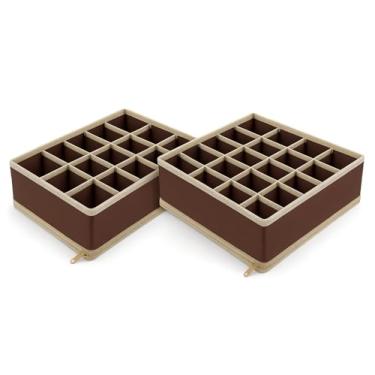 Imagem de Kit 2 Organizadores de Gavetas com 24 Divisórias Cada Divisor Dobrável Zíper Inferior para Roupas Íntimas Meias Cuecas Sutiãs Acessórios Closet