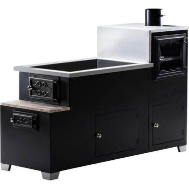 Imagem de Fogão a Lenha Vicenza Direito Chapa Vitro Preto HMD