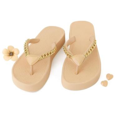 Imagem de Chinelo Plataforma Diamond com Corrente Moderno Fashion Estiloso perfeito para o Verão (Bege, BR, Adulto, Faixa Numérico, 35, 36)