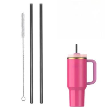 Imagem de Kit 2 Canudos Substituição Tritan 31cm E 1 Escova De Limpeza Para Copo Térmico Reposição Canudo Colorido Transparente(Preto)