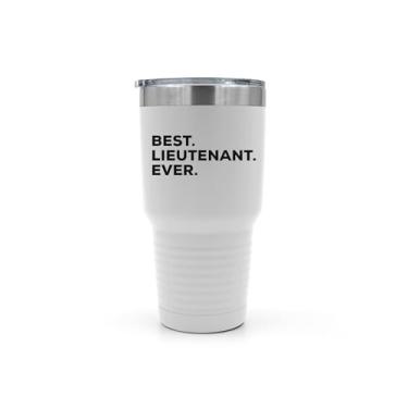 Imagem de SpreadPassion Lieutenant Tumbler, caneca de viagem de aço inoxidável de inspiração militar. Presente para tenente, caneca de aço inoxidável de 850 g, ideia de presentes de aniversário e Natal (branco)