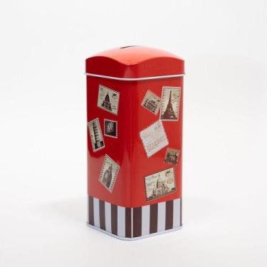 Imagem de Cofre Metal Lata Porta Moeda Decorativo Cartões Postais 16cm - OUTRAS 
