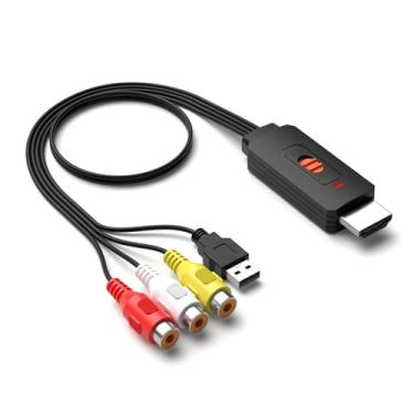 Imagem de RuiPuo Adaptador conversor RCA para HDMI, cabo de áudio e vídeo CVBS composto AV para HDMI suporta com interruptor de proporção (4: 3/16: 9), 1080P/720P, PAL/NTSC para Wii/N64/PS2/DVD