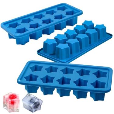 Imagem de Webake Moldes de Gelo de Silicone em Forma de Estrela para Uísque e Coquetéis, Pacote com 3 Peças Cinza e Azul