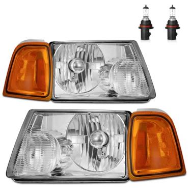 Imagem de ROADEAL Faróis com lâmpadas para Ford Ranger 2001-2011 halogêneo substituição do lado do motorista e do passageiro