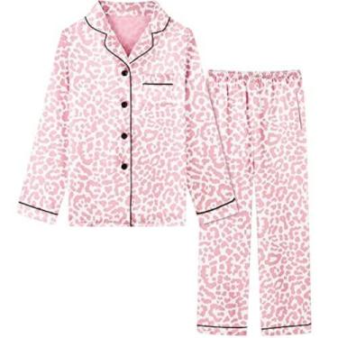 Imagem de Conjunto de pijama feminino Schbbbta, seda, cetim, rosa brilhante, leo