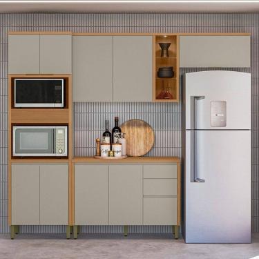 Imagem de Cozinha Completa Allune 10 Portas 3 Gavetas 100% Mdf Jequitibá/Gris- Linea Brasil