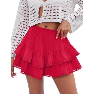 Imagem de Saias LOMON Flowy Ruffle em camadas, elástico, cintura alta, acabament