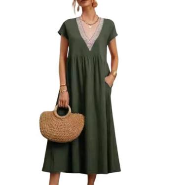 Imagem de Vestido midi Zhyaj, túnica solta, praia de verão com bolsos de algodão