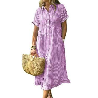 Imagem de Vestido de camisa chouyatou feminino listrado de verão, roxo midi
