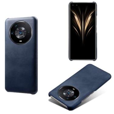 Imagem de Capa para Honor Magic 4 Ultimate,Proteção contra quedas,Casca de volta de cor sólida simples,Design de couro de imitação de plástico-Blue